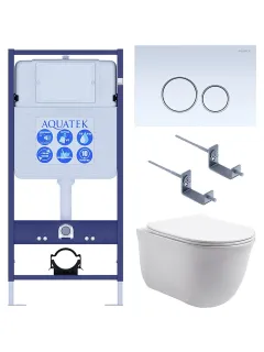 Комплект SET AQUATEK КЛАССИК-015 4в1 унитаз с инсталляцией кнопкой и сиденьем микролифт